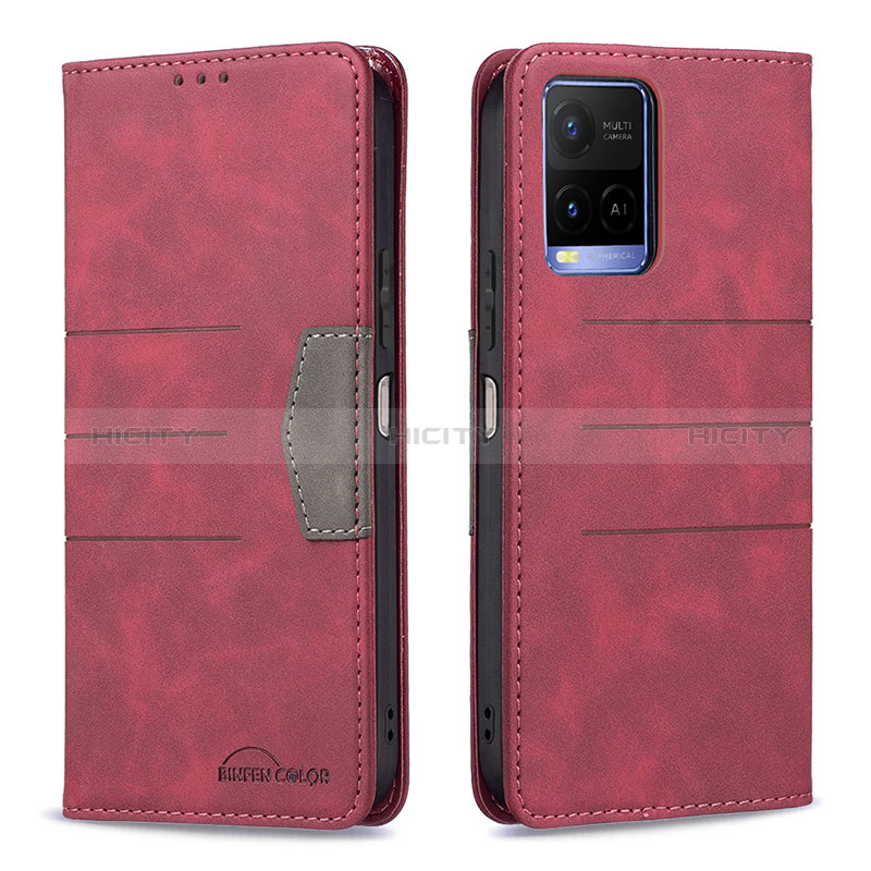 Custodia Portafoglio In Pelle Cover con Supporto B01F per Vivo Y21t Rosso