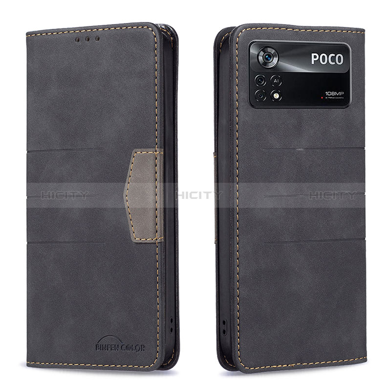 Custodia Portafoglio In Pelle Cover con Supporto B01F per Xiaomi Poco X4 Pro 5G Nero