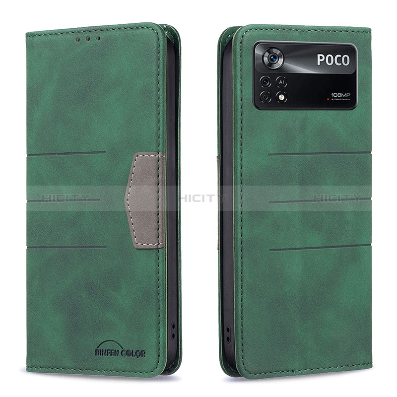 Custodia Portafoglio In Pelle Cover con Supporto B01F per Xiaomi Poco X4 Pro 5G Verde