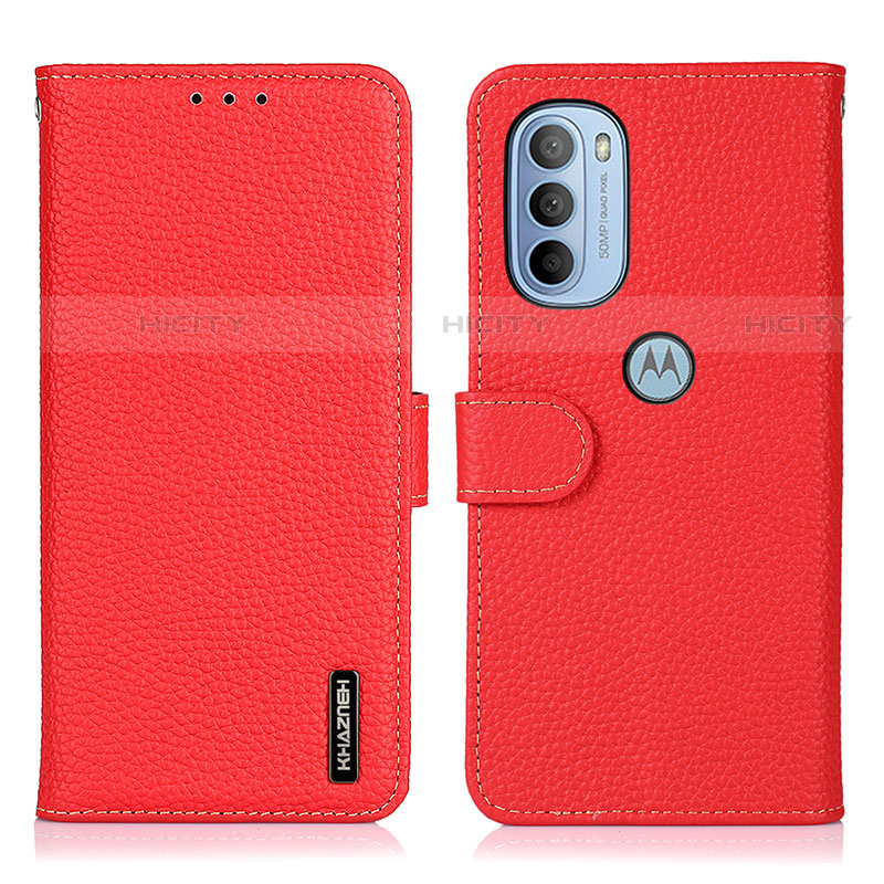 Custodia Portafoglio In Pelle Cover con Supporto B01H per Motorola Moto G31 Rosso