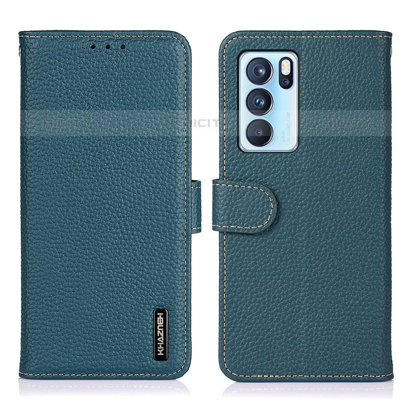 Custodia Portafoglio In Pelle Cover con Supporto B01H per Oppo Reno6 Pro 5G India Verde