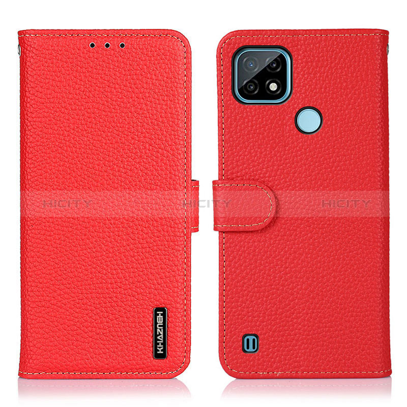 Custodia Portafoglio In Pelle Cover con Supporto B01H per Realme C21 Rosso