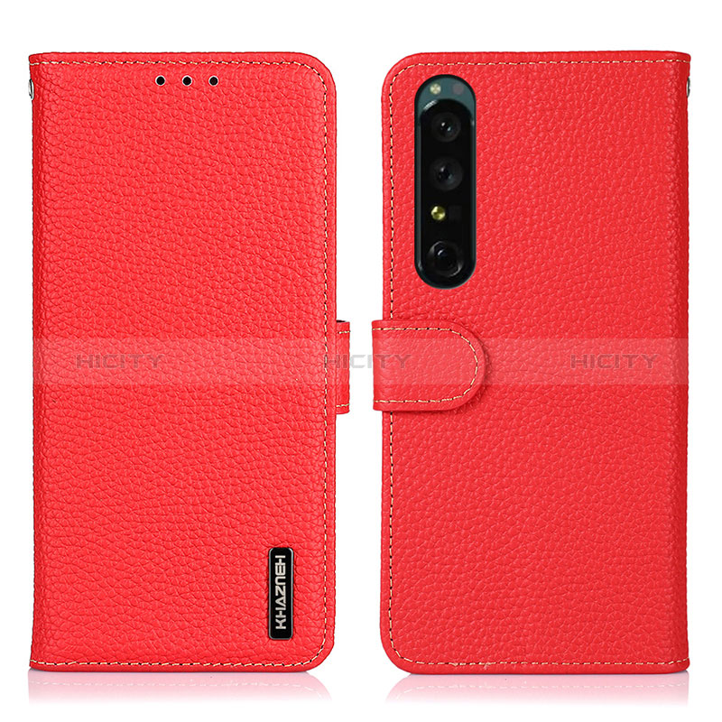 Custodia Portafoglio In Pelle Cover con Supporto B01H per Sony Xperia 1 IV Rosso