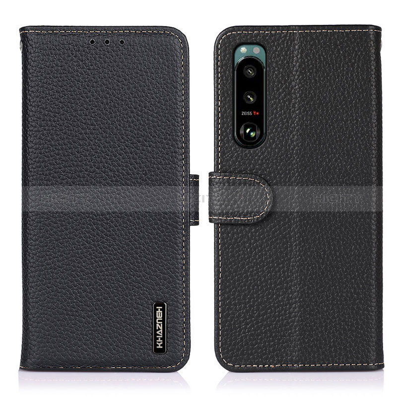 Custodia Portafoglio In Pelle Cover con Supporto B01H per Sony Xperia 5 III Nero