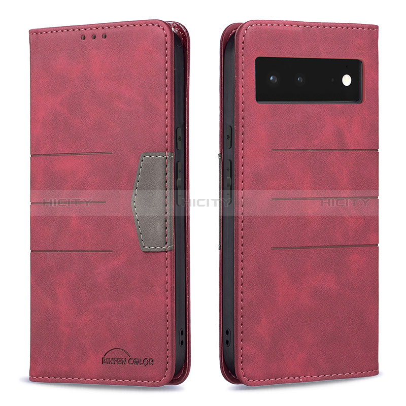 Custodia Portafoglio In Pelle Cover con Supporto B02F per Google Pixel 6 5G Rosso