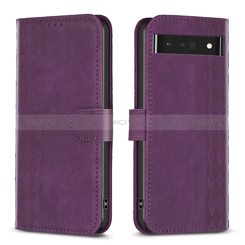 Custodia Portafoglio In Pelle Cover con Supporto B02F per Google Pixel 7 Pro 5G Viola