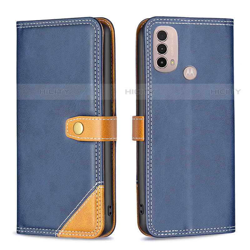 Custodia Portafoglio In Pelle Cover con Supporto B02F per Motorola Moto E30 Blu