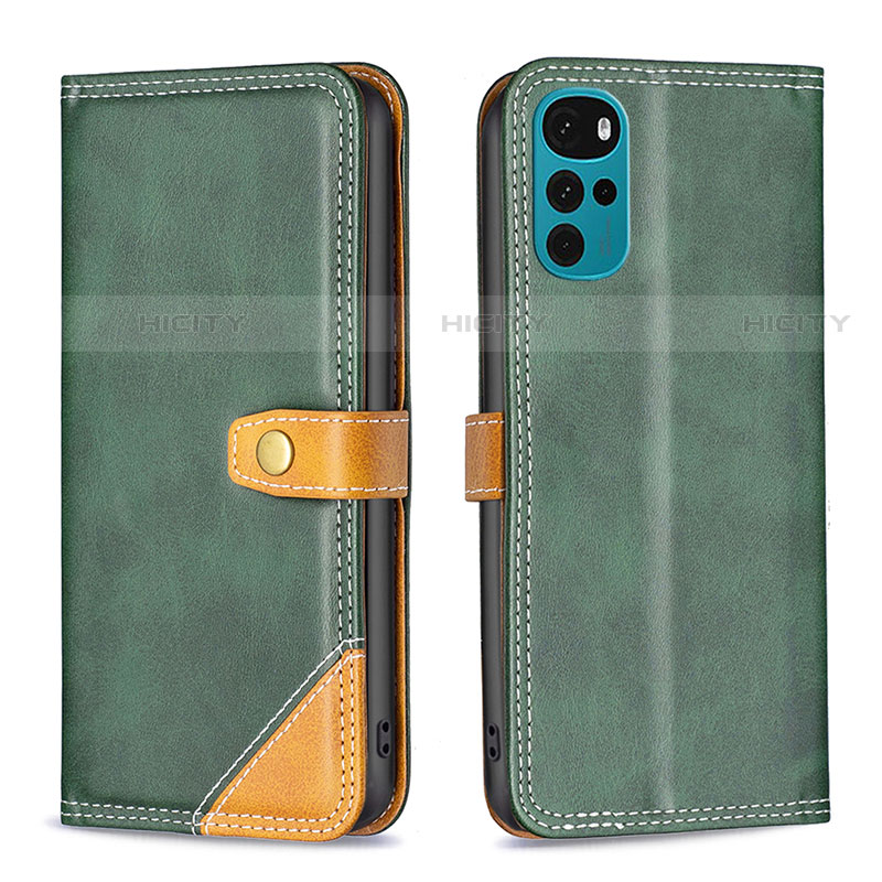 Custodia Portafoglio In Pelle Cover con Supporto B02F per Motorola Moto G22 Verde