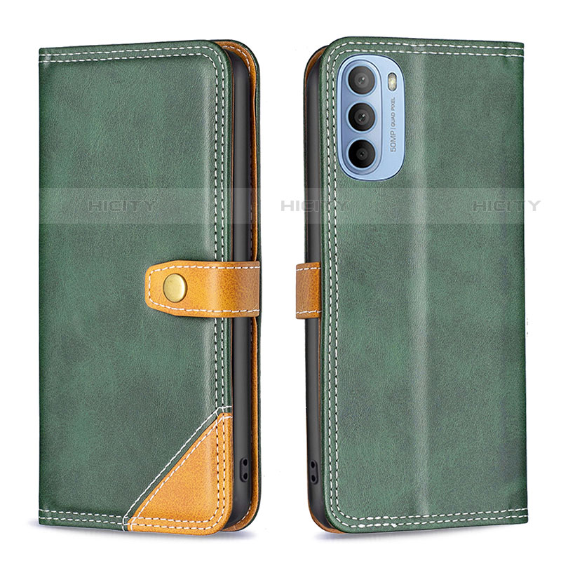 Custodia Portafoglio In Pelle Cover con Supporto B02F per Motorola Moto G31 Verde