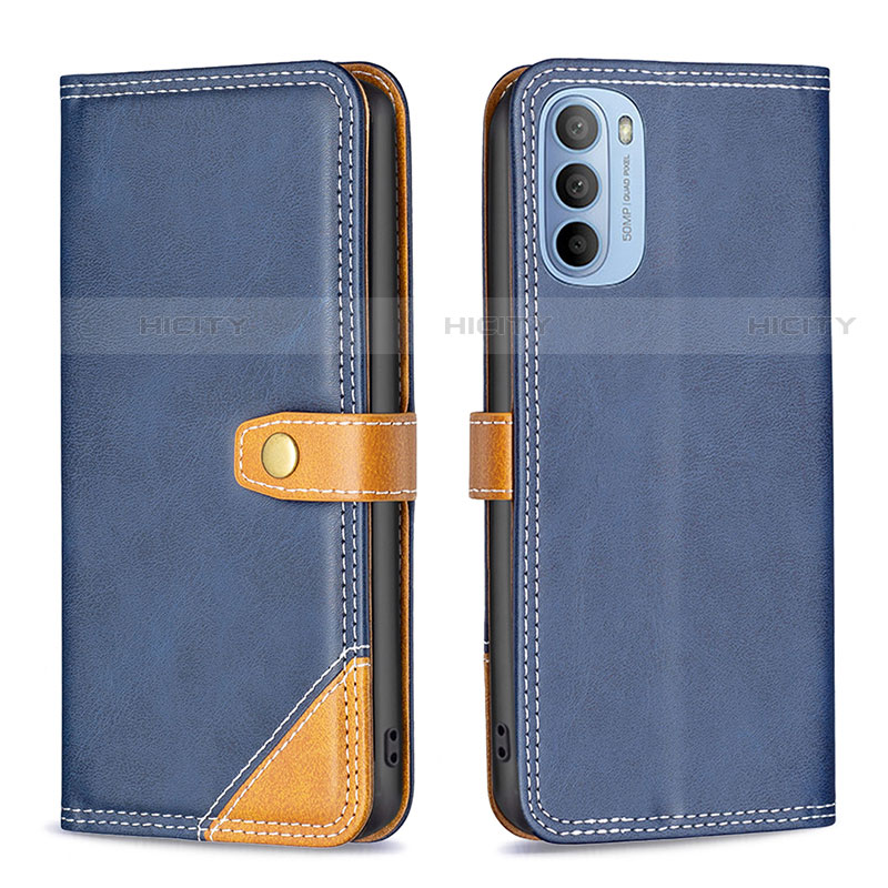 Custodia Portafoglio In Pelle Cover con Supporto B02F per Motorola Moto G41 Blu