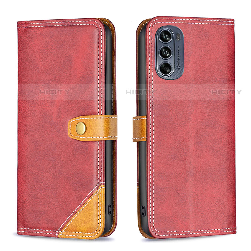 Custodia Portafoglio In Pelle Cover con Supporto B02F per Motorola Moto G62 5G Rosso