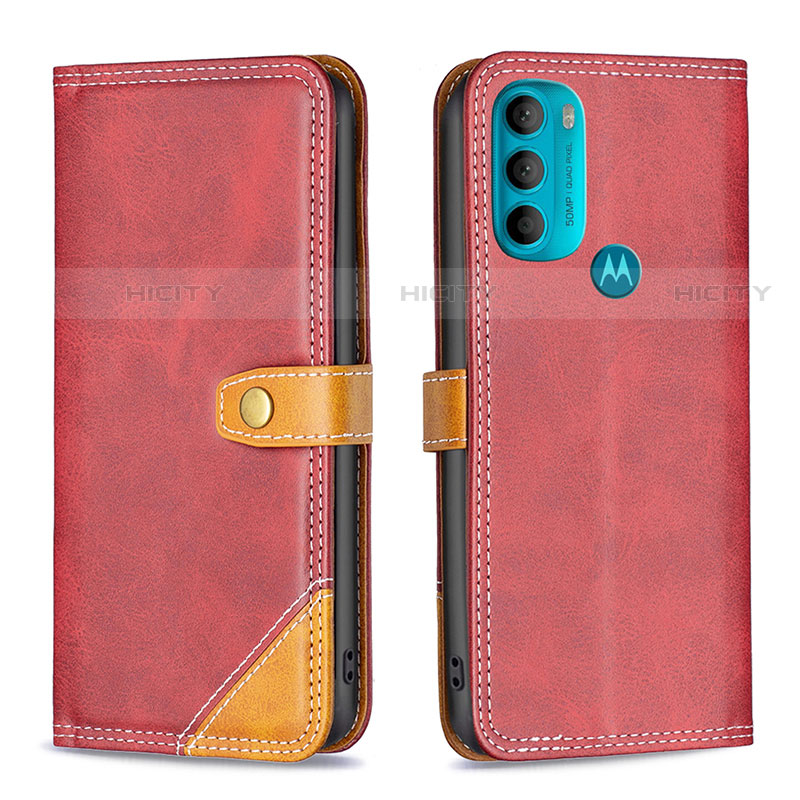 Custodia Portafoglio In Pelle Cover con Supporto B02F per Motorola Moto G71 5G Rosso