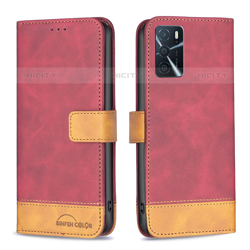 Custodia Portafoglio In Pelle Cover con Supporto B02F per Oppo A54s Rosso