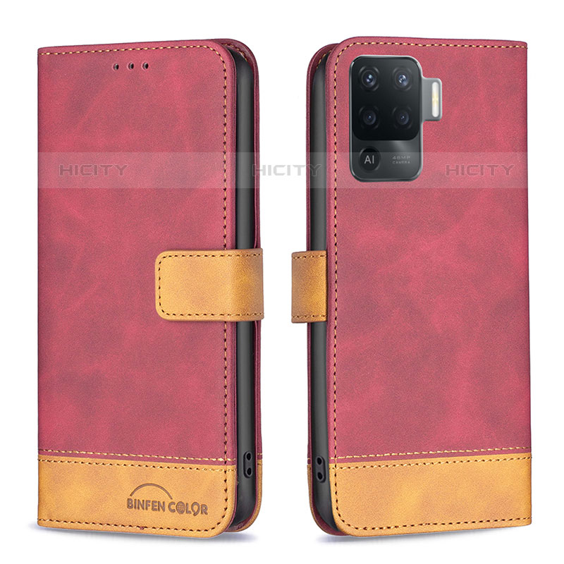 Custodia Portafoglio In Pelle Cover con Supporto B02F per Oppo A94 4G Rosso