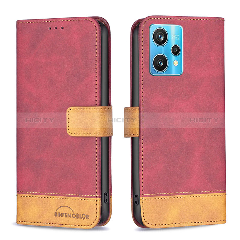 Custodia Portafoglio In Pelle Cover con Supporto B02F per Realme 9 4G Rosso