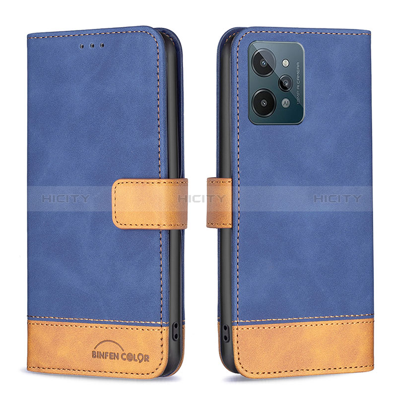 Custodia Portafoglio In Pelle Cover con Supporto B02F per Realme C31 Blu