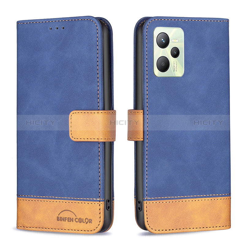 Custodia Portafoglio In Pelle Cover con Supporto B02F per Realme Narzo 50A Prime Blu