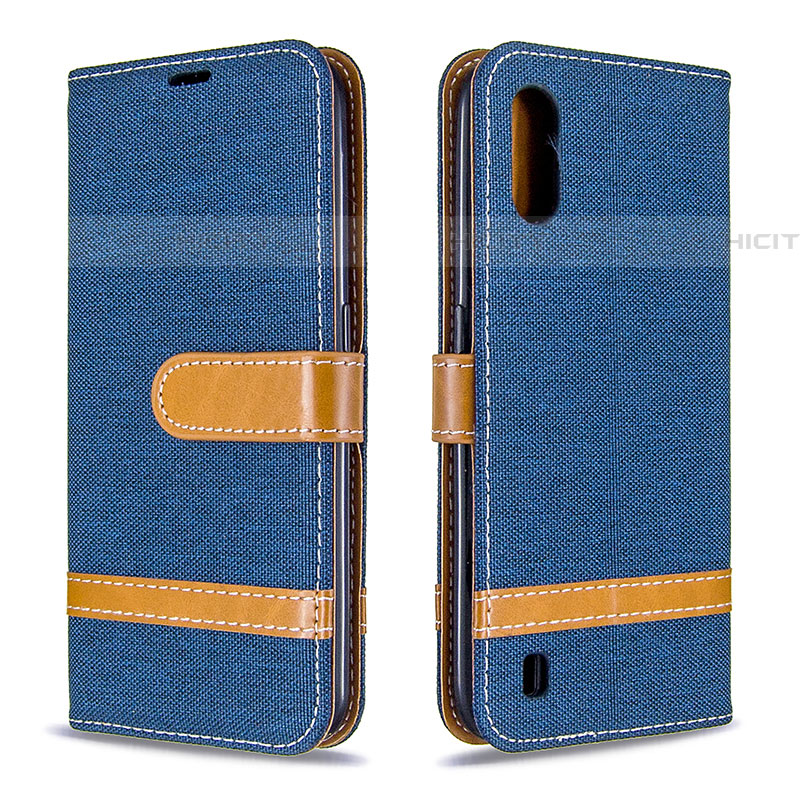 Custodia Portafoglio In Pelle Cover con Supporto B02F per Samsung Galaxy A01 SM-A015 Blu Notte