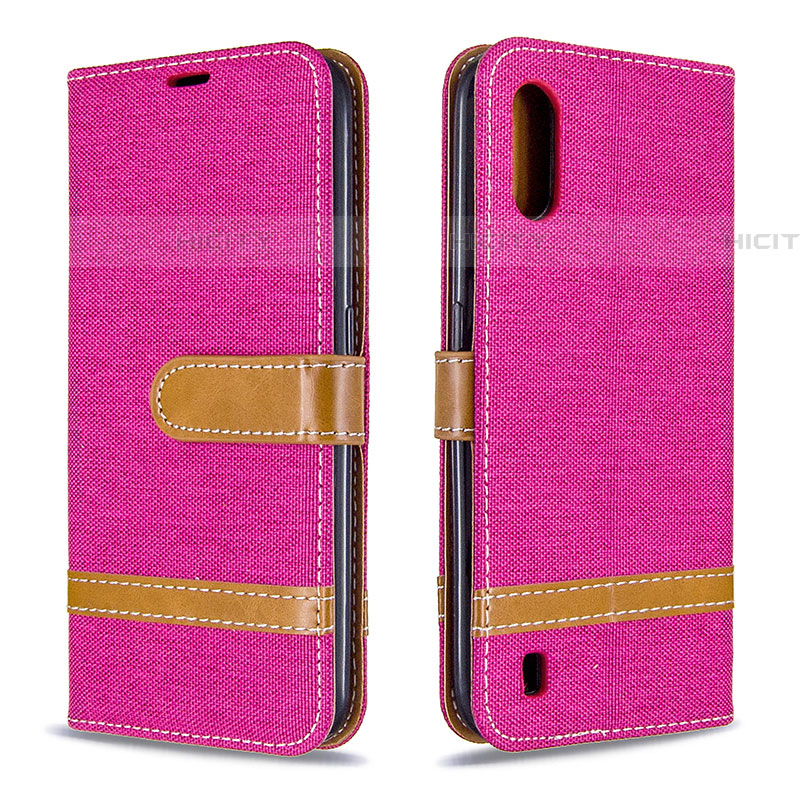 Custodia Portafoglio In Pelle Cover con Supporto B02F per Samsung Galaxy A01 SM-A015 Rosa Caldo