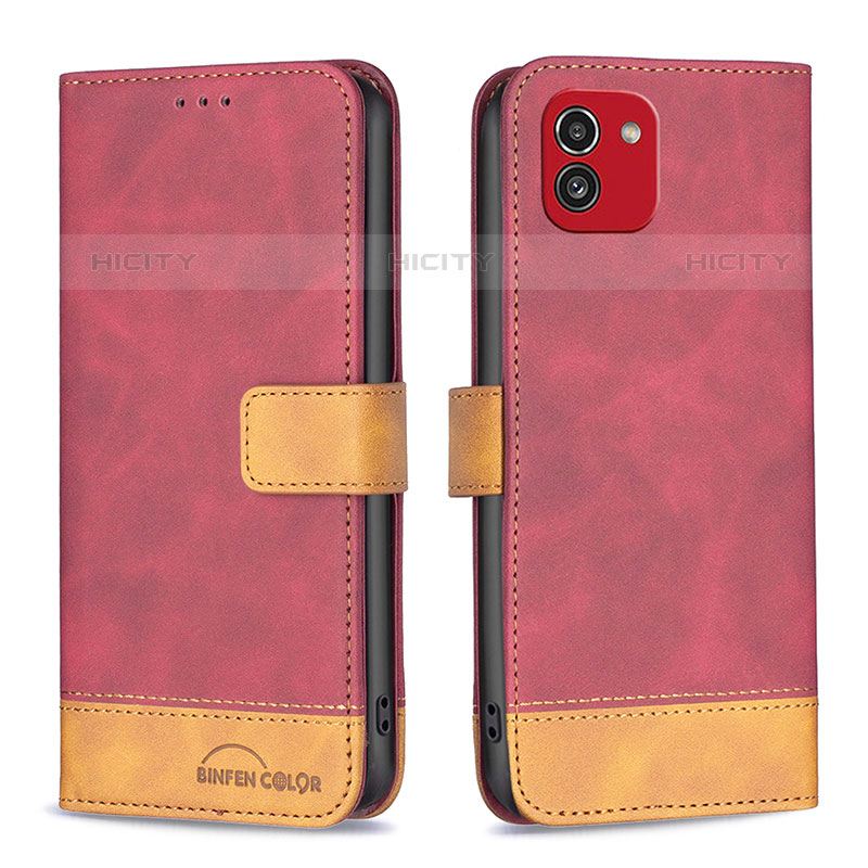 Custodia Portafoglio In Pelle Cover con Supporto B02F per Samsung Galaxy A03 Rosso