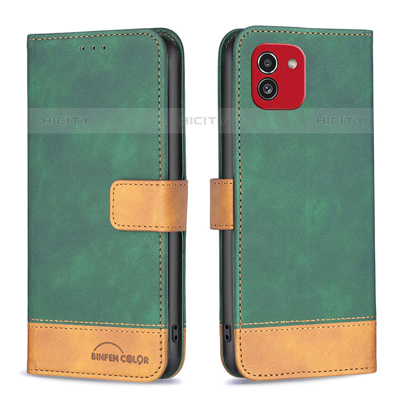 Custodia Portafoglio In Pelle Cover con Supporto B02F per Samsung Galaxy A03 Verde