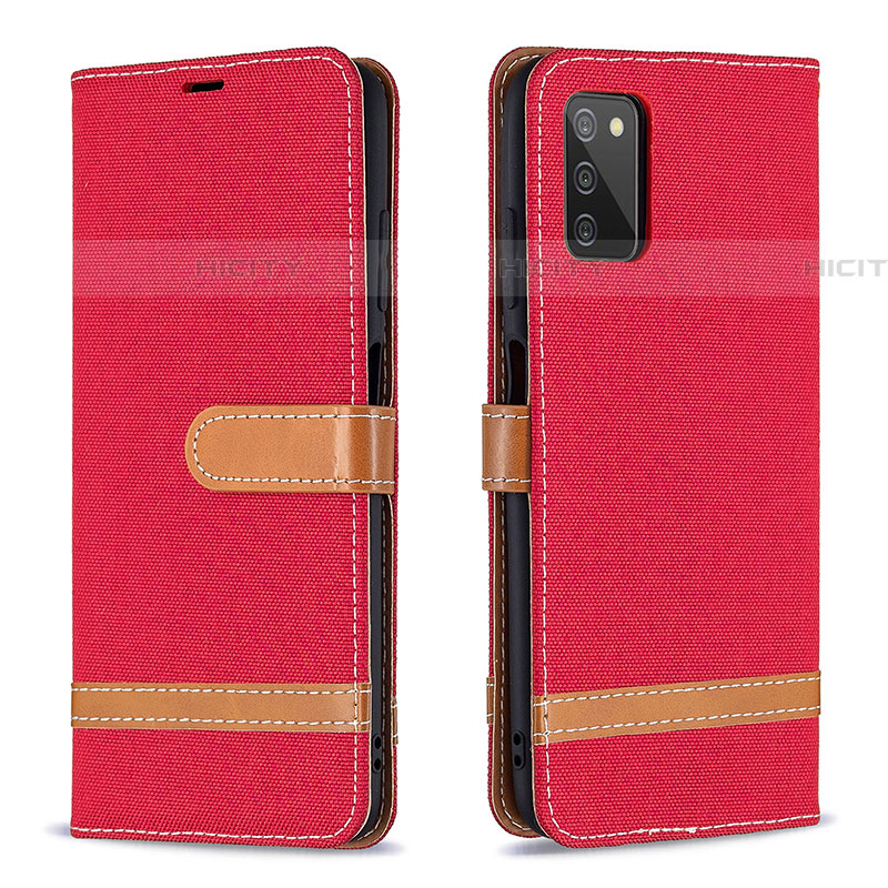 Custodia Portafoglio In Pelle Cover con Supporto B02F per Samsung Galaxy A03s Rosso