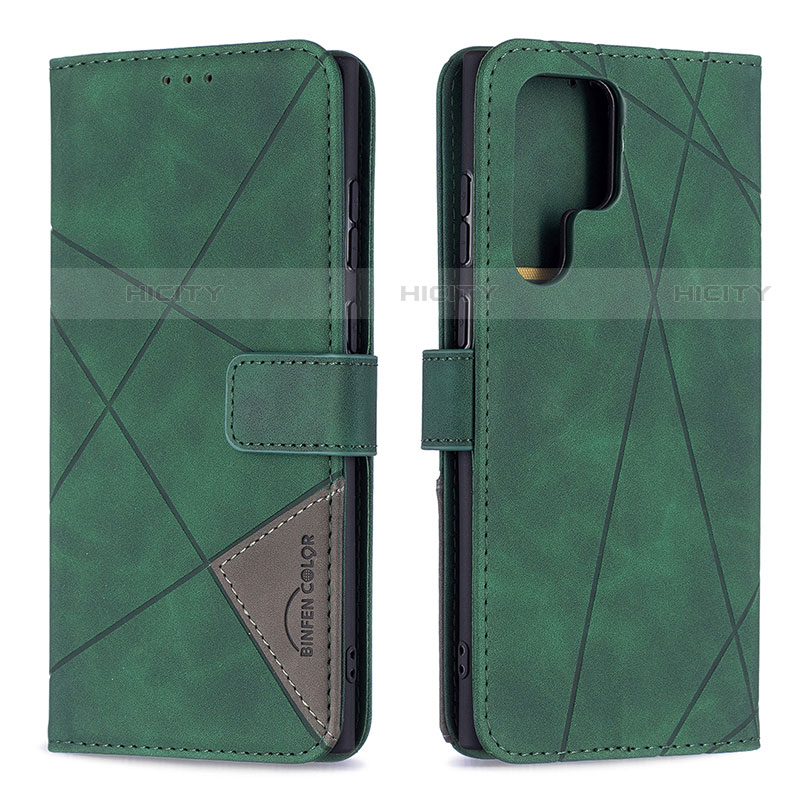 Custodia Portafoglio In Pelle Cover con Supporto B02F per Samsung Galaxy S21 Ultra 5G Verde