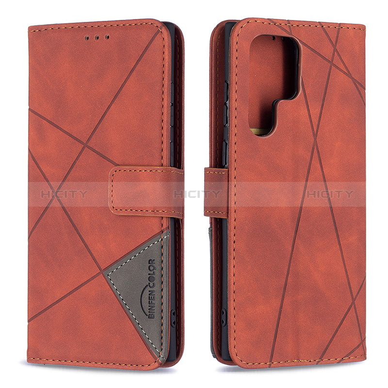 Custodia Portafoglio In Pelle Cover con Supporto B02F per Samsung Galaxy S25 Ultra 5G Marrone