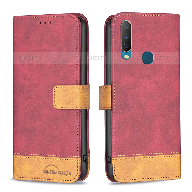 Custodia Portafoglio In Pelle Cover con Supporto B02F per Vivo Y11 Rosso