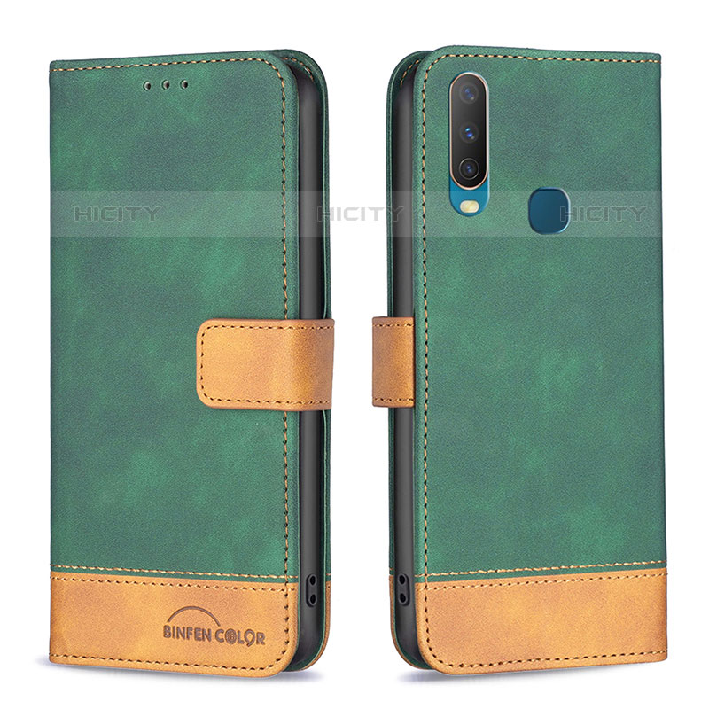 Custodia Portafoglio In Pelle Cover con Supporto B02F per Vivo Y12 Verde