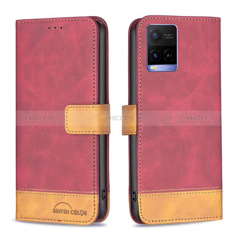 Custodia Portafoglio In Pelle Cover con Supporto B02F per Vivo Y21e Rosso