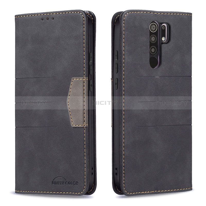 Custodia Portafoglio In Pelle Cover con Supporto B02F per Xiaomi Redmi 9 Nero