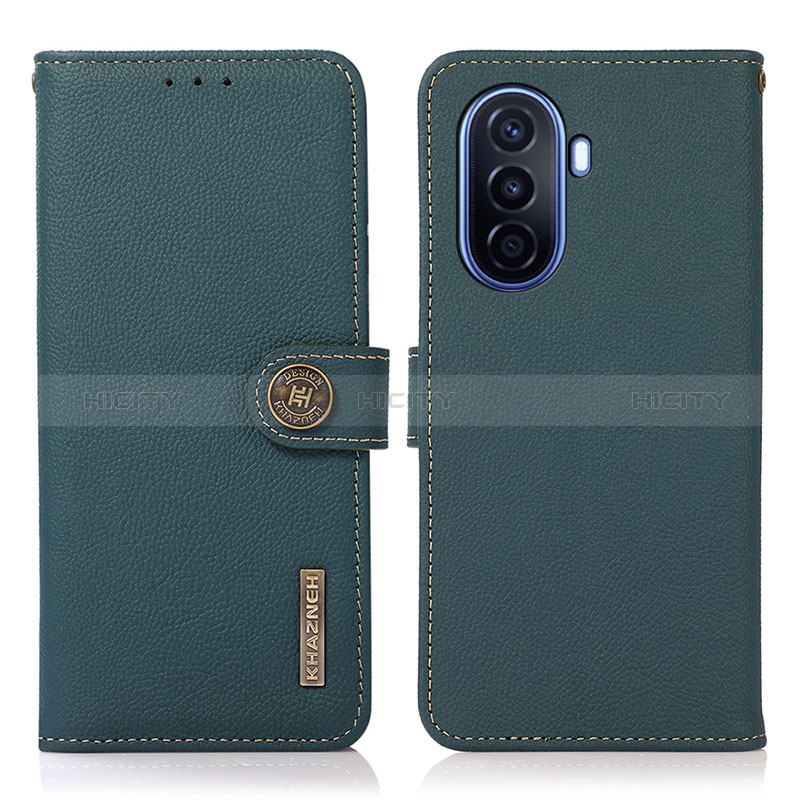 Custodia Portafoglio In Pelle Cover con Supporto B02H per Huawei Enjoy 50 Verde