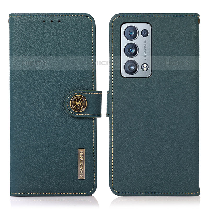 Custodia Portafoglio In Pelle Cover con Supporto B02H per Oppo Reno6 Pro 5G Verde