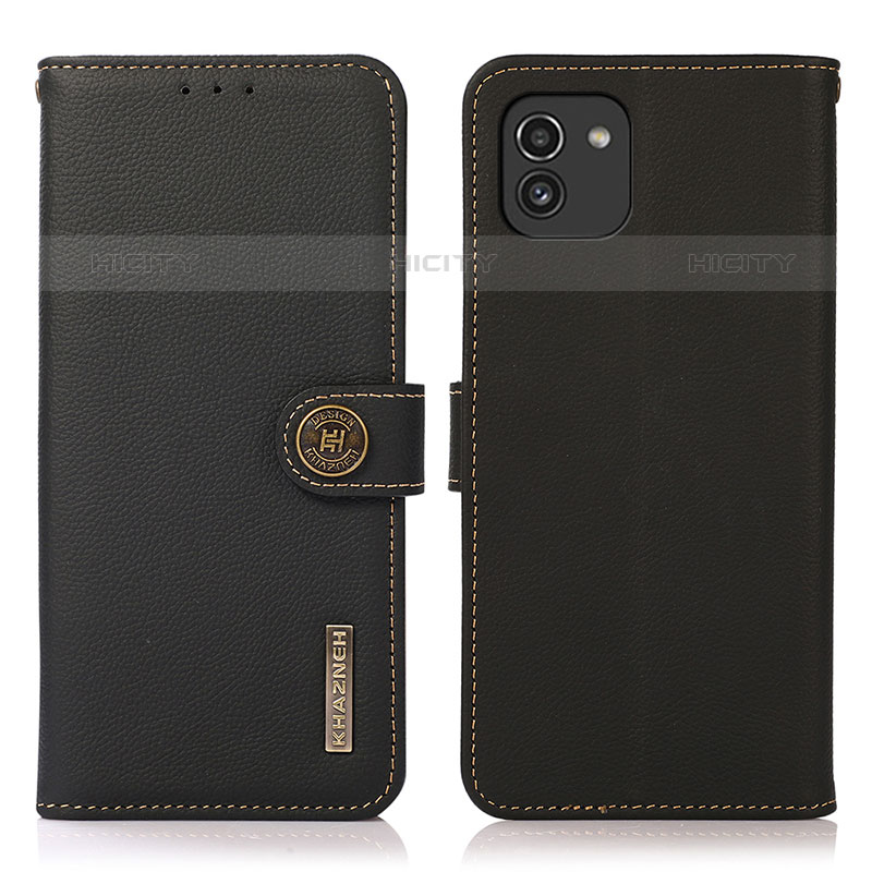 Custodia Portafoglio In Pelle Cover con Supporto B02H per Samsung Galaxy A03 Nero