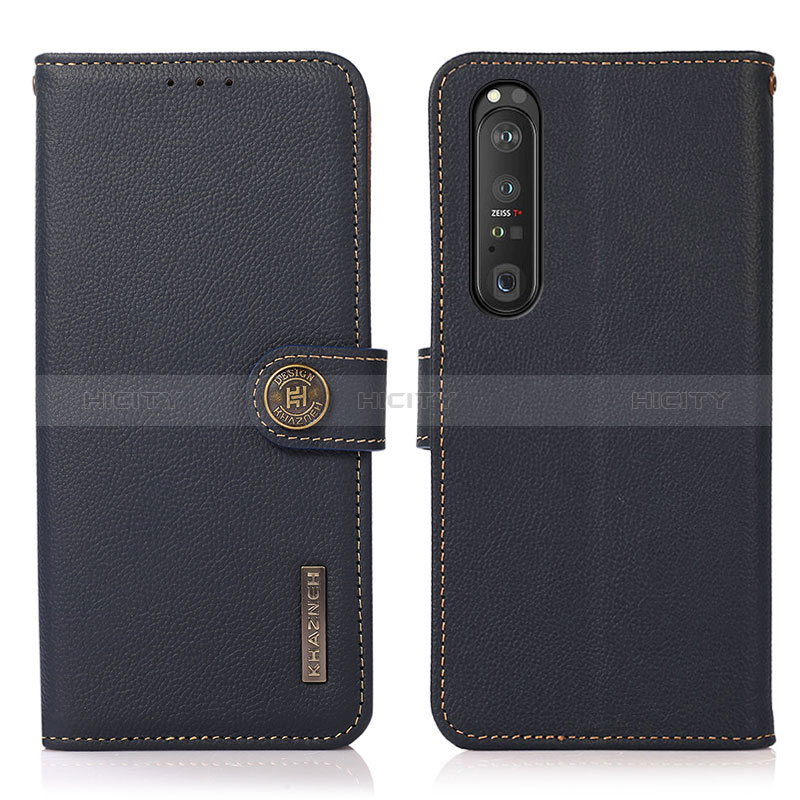 Custodia Portafoglio In Pelle Cover con Supporto B02H per Sony Xperia 1 III Blu