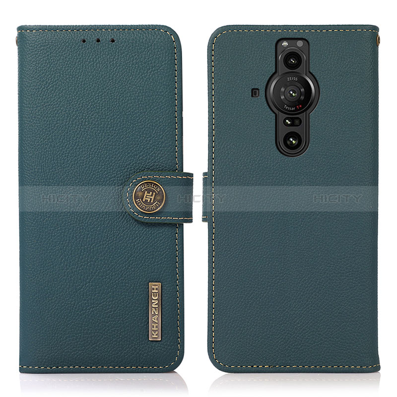 Custodia Portafoglio In Pelle Cover con Supporto B02H per Sony Xperia PRO-I Verde