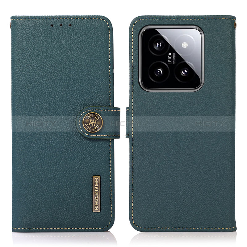 Custodia Portafoglio In Pelle Cover con Supporto B02H per Xiaomi Mi 14 5G Verde