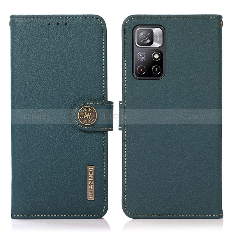 Custodia Portafoglio In Pelle Cover con Supporto B02H per Xiaomi Poco M4 Pro 5G Verde