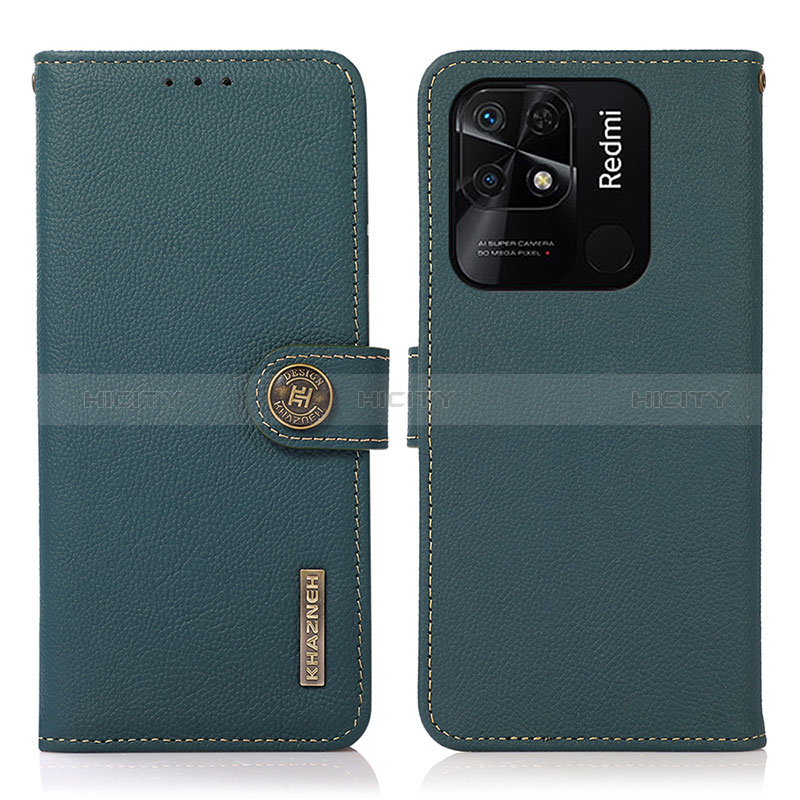 Custodia Portafoglio In Pelle Cover con Supporto B02H per Xiaomi Redmi 10 India Verde