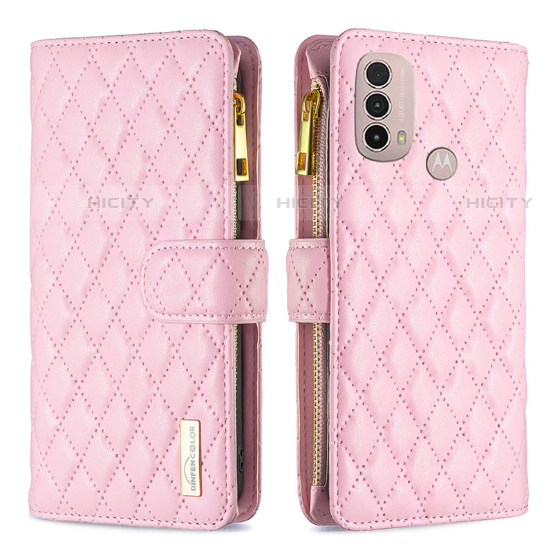 Custodia Portafoglio In Pelle Cover con Supporto B03F per Motorola Moto E20 Rosa