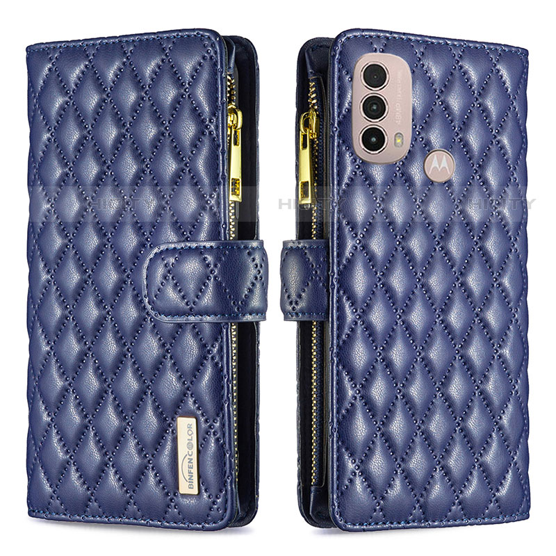 Custodia Portafoglio In Pelle Cover con Supporto B03F per Motorola Moto E30 Blu