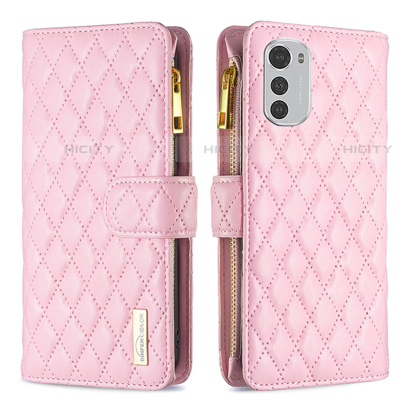 Custodia Portafoglio In Pelle Cover con Supporto B03F per Motorola Moto E32 Rosa