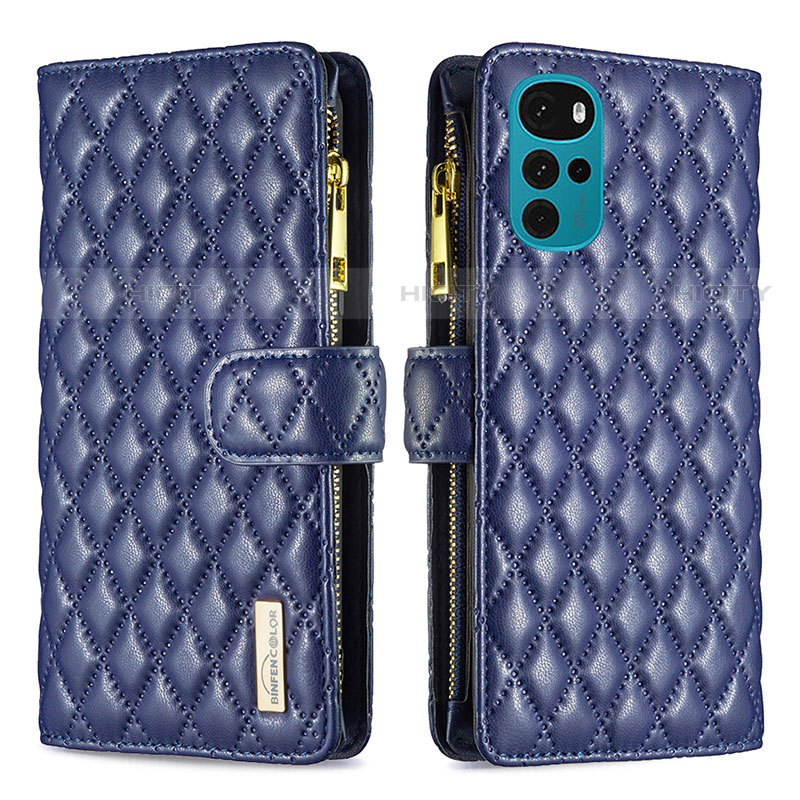 Custodia Portafoglio In Pelle Cover con Supporto B03F per Motorola Moto G22 Blu