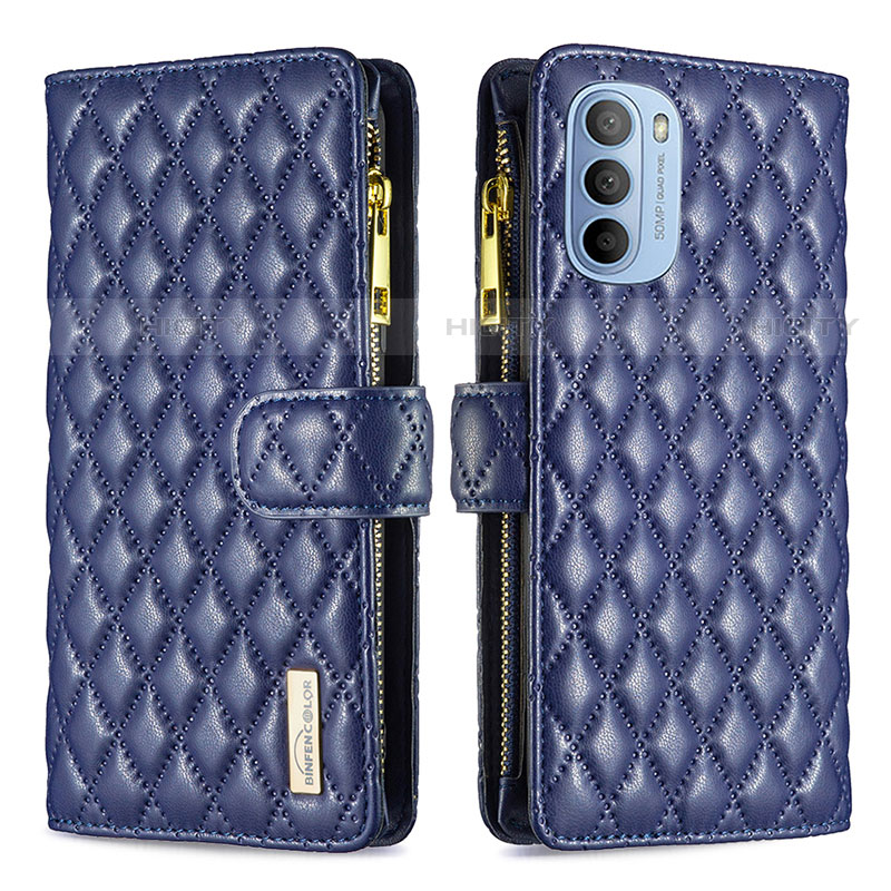 Custodia Portafoglio In Pelle Cover con Supporto B03F per Motorola Moto G31 Blu