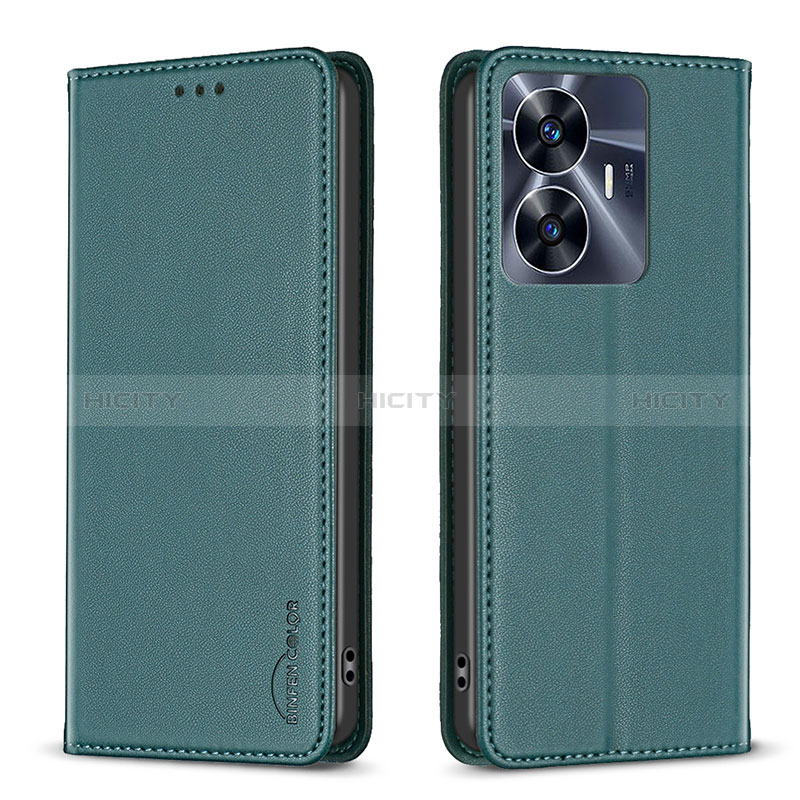 Custodia Portafoglio In Pelle Cover con Supporto B03F per Realme C55 Verde