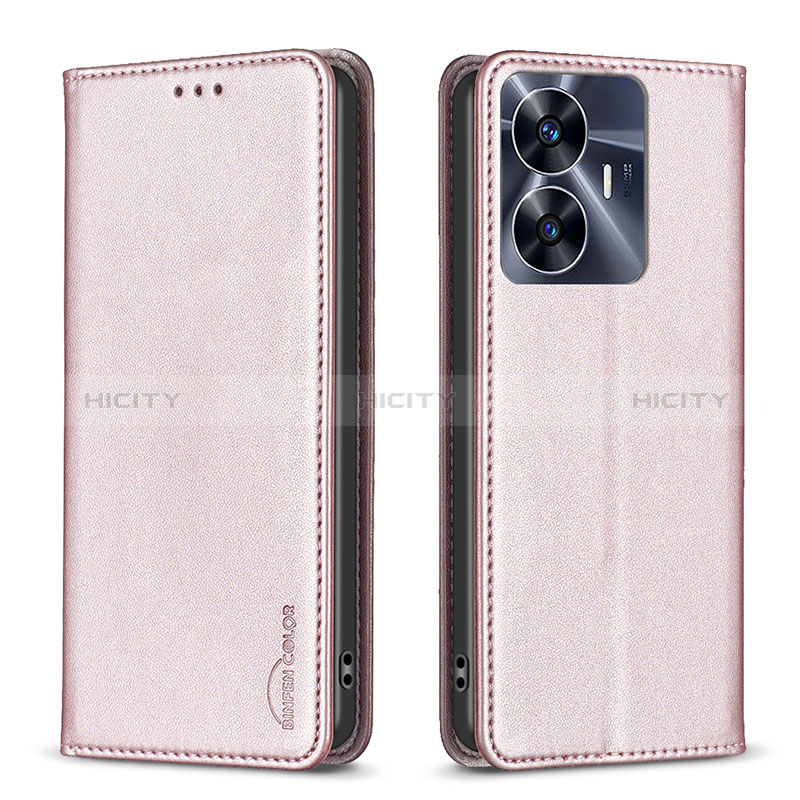 Custodia Portafoglio In Pelle Cover con Supporto B03F per Realme Narzo N55 Oro Rosa