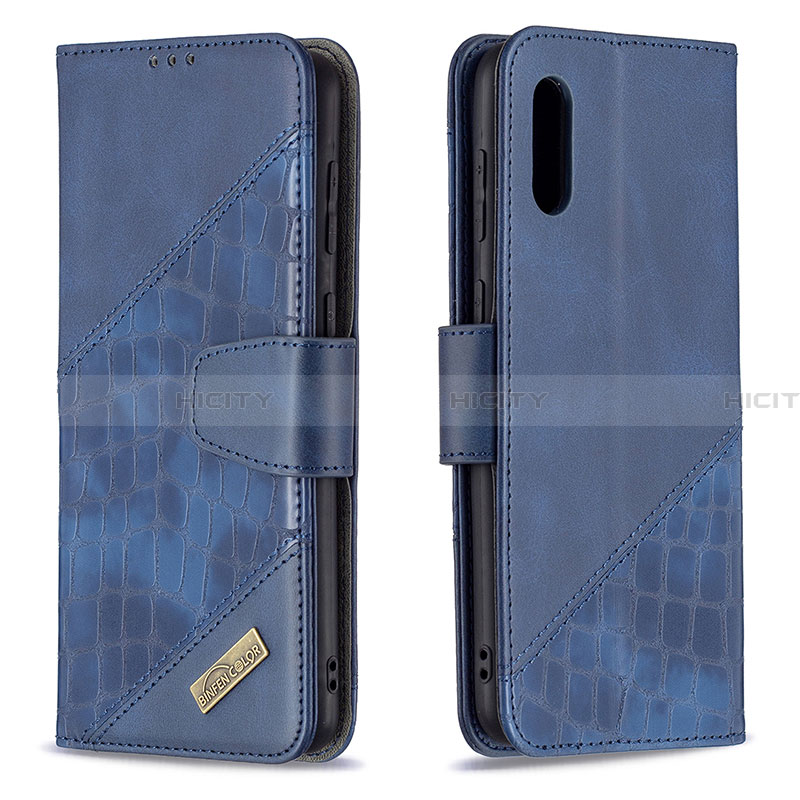 Custodia Portafoglio In Pelle Cover con Supporto B03F per Samsung Galaxy A02 Blu