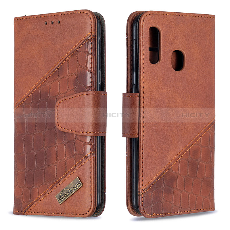 Custodia Portafoglio In Pelle Cover con Supporto B03F per Samsung Galaxy A20e Marrone