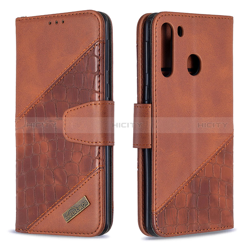 Custodia Portafoglio In Pelle Cover con Supporto B03F per Samsung Galaxy A21 Marrone